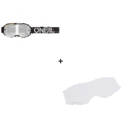 Мотокрос очила O'NEAL B-10 ATTACK BLACK/WHITE - SILVER MIRROR V.24+Прозрачна плака