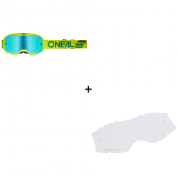 Мотокрос очила O'NEAL B-10 SOLID NEON YELLOW - RADIUM BLUE V.24+Прозрачна плака
