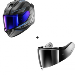 Комплект Каска SHARK D-SKWAL 3 SIZLER MATT BLACK/GREY/BLUE - Огледален визьор Комплект Каска SHARK D-SKWAL 3 SIZLER MATT BLACK/GREY/BLUE - Огледален визьор