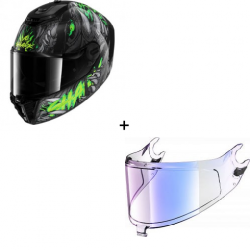 Комплект Каска SHARK SPARTAN RS SHAYTAN BLACK/GREEN - иридиум визьор