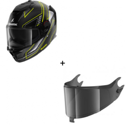 Комплект Каска SHARK SPARTAN GT PRO TORYAN BLACK/GRAY/YELLOW FLUO MATT - тъмен визьор