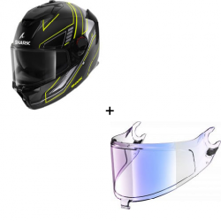 Комплект Каска SHARK SPARTAN GT PRO TORYAN BLACK/GRAY/YELLOW FLUO MATT - иридиум визьор