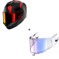Комплект Каска SHARK SPARTAN GT PRO DOKHTA CARBON MATT BLACK/RED - иридиум визьор Комплект Каска SHARK SPARTAN GT PRO DOKHTA CARBON MATT BLACK/RED - иридиум визьор