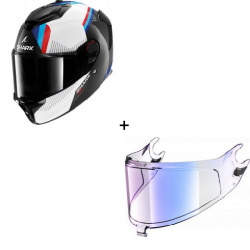 Комплект Каска SHARK SPARTAN GT PRO DOKHTA CARBON BLACK/WHITE/RED- иридиум визьор