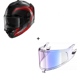 Комплект Каска SHARK SPARTAN GT PRO CARBON RITMO BLACK/RED GLOSS - иридиум визьор