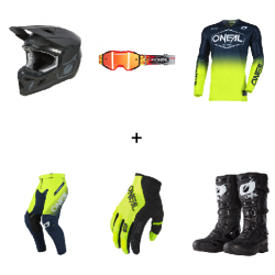 Мотокрос комплект O'NEAL MAYHEM HEXX BLUE/NEON YELLOW V.25 - Navy/White- 6 части