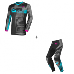 Дамска мотокрос екипировка O`NEAL ELEMENT ROLLER BLACK/CYAN V.26 - 2 части Дамска мотокрос екипировка O`NEAL ELEMENT ROLLER BLACK/CYAN V.26 - 2 части