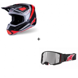 Комплект мотокрос каска ALPINESTARS SM7 RISE BLK/RD/SILV - 2 части