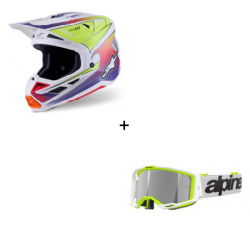 Комплект мотокрос каска ALPINESTARS SM7 FUSE WHT/YL/PU - 2 части