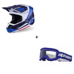 Комплект мотокрос каска ALPINESTARS SM7 RISE BLUE/WHITE - 2 части Комплект мотокрос каска ALPINESTARS SM7 RISE BLUE/WHITE - 2 части