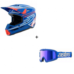 Комплект детска мотокрос каска ALPINESTARS SM3 WURX BLUE/RED/WT/BK - 2 части