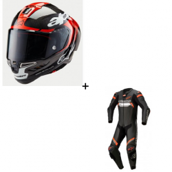 Комплект каска ALPINESTARS Supertech R10 Team Black/Carb/Fluo Red/White - 2 части