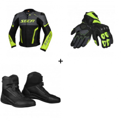 Комплект кожено мото яке SECA HOOLIGAN TITANIUM/FLUO YELLOW - 3 части Комплект кожено мото яке SECA HOOLIGAN TITANIUM/FLUO YELLOW - 3 части