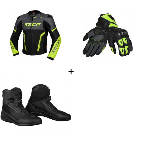 Комплект кожено мото яке SECA HOOLIGAN TITANIUM/FLUO YELLOW - 3 части Комплект кожено мото яке SECA HOOLIGAN TITANIUM/FLUO YELLOW - 3 части