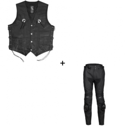 Комплект кожен мото елек A-PRO GAMBLER BLACK - 2 части