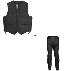 Комплект кожен мото елек A-PRO WILD BLACK - 2 части