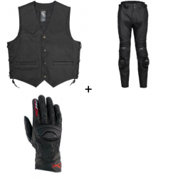 Комплект кожен мото елек A-PRO WILD BLACK - 3 части