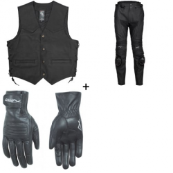 Комплект кожен мото елек A-PRO WILD BLACK - 3 части