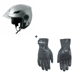 Комплект каска за скутер A-PRO ENGRAVE SILVER - 2 части