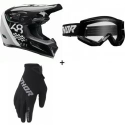 Комплект мотокрос каска THOR REFLEX SPORT RIOT BLACK/WHITE MIPS - 3 части