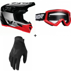 Комплект мотокрос каска THOR REFLEX SPORT STRIKE BLACK/RED MIPS - 3 части