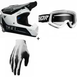 Комплект мотокрос каска THOR FLEET STORM BLACK/WHITE - 3 части