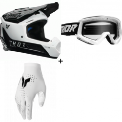 Комплект мотокрос каска THOR FLEET STORM BLACK/WHITE - 3 части