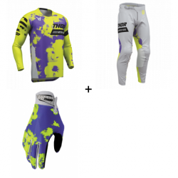 Комплект мотокрос джърси THOR LAUNCHMODE BLEACH GRAY/ACID - 3 части