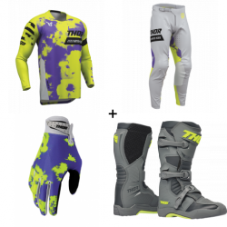 Комплект мотокрос джърси THOR LAUNCHMODE BLEACH GRAY/ACID - 4 части