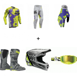 Комплект мотокрос джърси THOR LAUNCHMODE BLEACH GRAY/ACID - 6 части