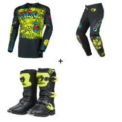 Комплект детска мотокрос блуза O'NEAL ELEMENT RANCID BLACK/NEON YELLOW V.26 - 3 части