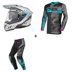 Комплект ендуро каска O'NEAL SIERRA RS ECHO GRAY/BLUE V.26 - 3 части