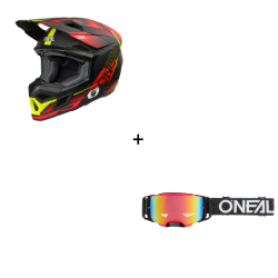 Комплект мотокрос каска O'NEAL 3SERIES HAZE BLACK/RED/NEON YELLOW V.26 - 2 части