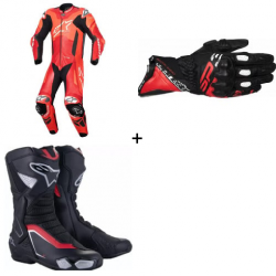 Комплект кожен екип ALPINESTARS GP PLUS V4 SPRINT RED FLUO - 3 части