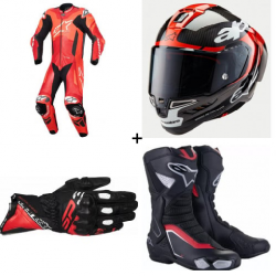 Комплект кожен екип ALPINESTARS GP PLUS V4 SPRINT RED FLUO - 4 части