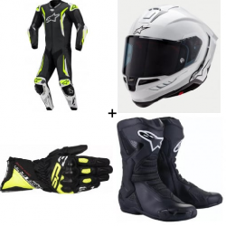 Комплект кожен екип ALPINESTARS GP TECH V5 FLUO BLACK/WHITE/FLUO YELLOW - 4 части