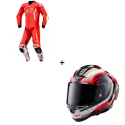 Комплект кожен екип ALPINESTARS GP TECH V5 FLUO RED/WHITE - 2 части