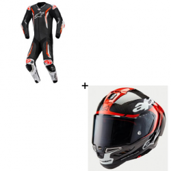 Комплект кожен екип ALPINESTARS GP TECH V5 BLACK/WHITE/FLUO RED - 2 части