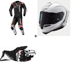 Комплект кожен екип ALPINESTARS GP TECH V5 BLACK/WHITE/FLUO RED - 3 части