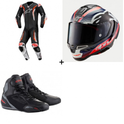 Комплект кожен екип ALPINESTARS GP TECH V5 BLACK/WHITE/FLUO RED - 3 части