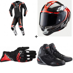 Комплект кожен екип ALPINESTARS GP TECH V5 BLACK/WHITE/FLUO RED - 4 части