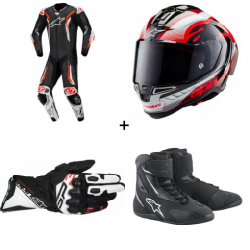 Комплект кожен екип ALPINESTARS GP TECH V5 BLACK/WHITE/FLUO RED - 4 части