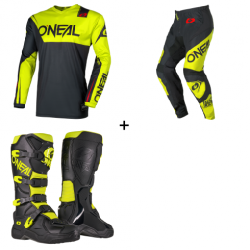 Комплект мотокрос блуза O`NEAL ELEMENT RACEWEAR BLACK/NEON YELLOW V.26 - 3 части