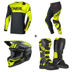 Комплект мотокрос блуза O`NEAL ELEMENT RACEWEAR BLACK/NEON YELLOW V.26 - 4 части