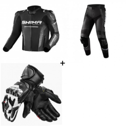Комплект кожено мото яке SHIMA STR 2.0 BLACK - 3 части