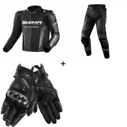 Комплект кожено мото яке SHIMA STR 2.0 BLACK - 3 части