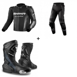 Комплект кожено мото яке SHIMA STR 2.0 BLACK - 3 части