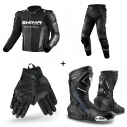 Комплект кожено мото яке SHIMA STR 2.0 BLACK - 4 части