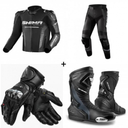 Комплект кожено мото яке SHIMA STR 2.0 BLACK - 4 части