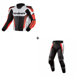 Комплект кожено мото яке SHIMA STR 2.0 RED FLUO - 2 части
